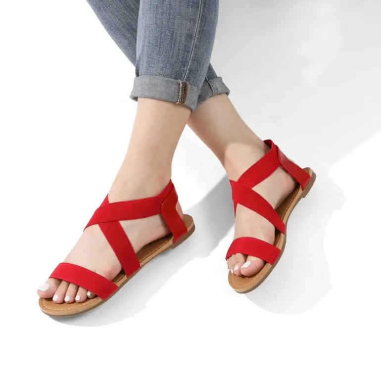 Elastic Ankle Strap Flat Sandals