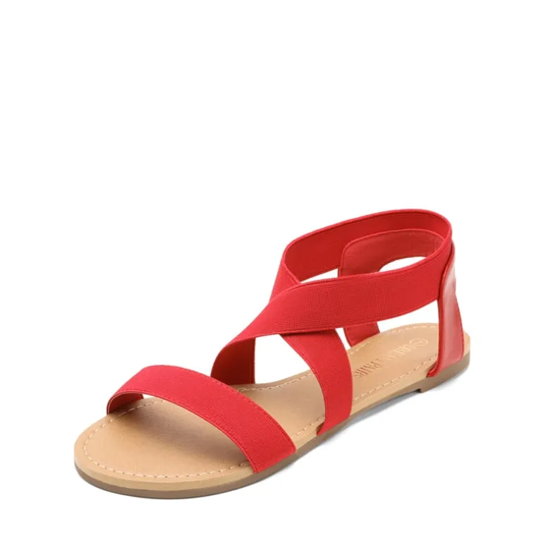 Elastic Ankle Strap Flat Sandals