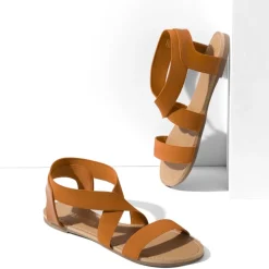 Elastic Ankle Strap Flat Sandals