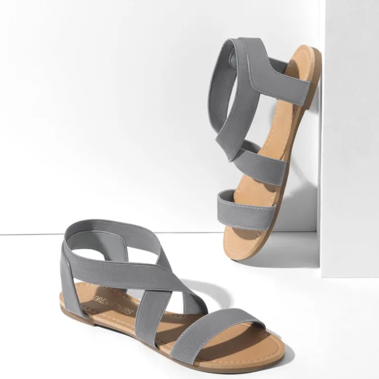 Elastic Ankle Strap Flat Sandals