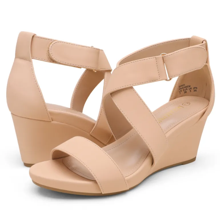 Elastic Ankle Strap Wedge Sandals