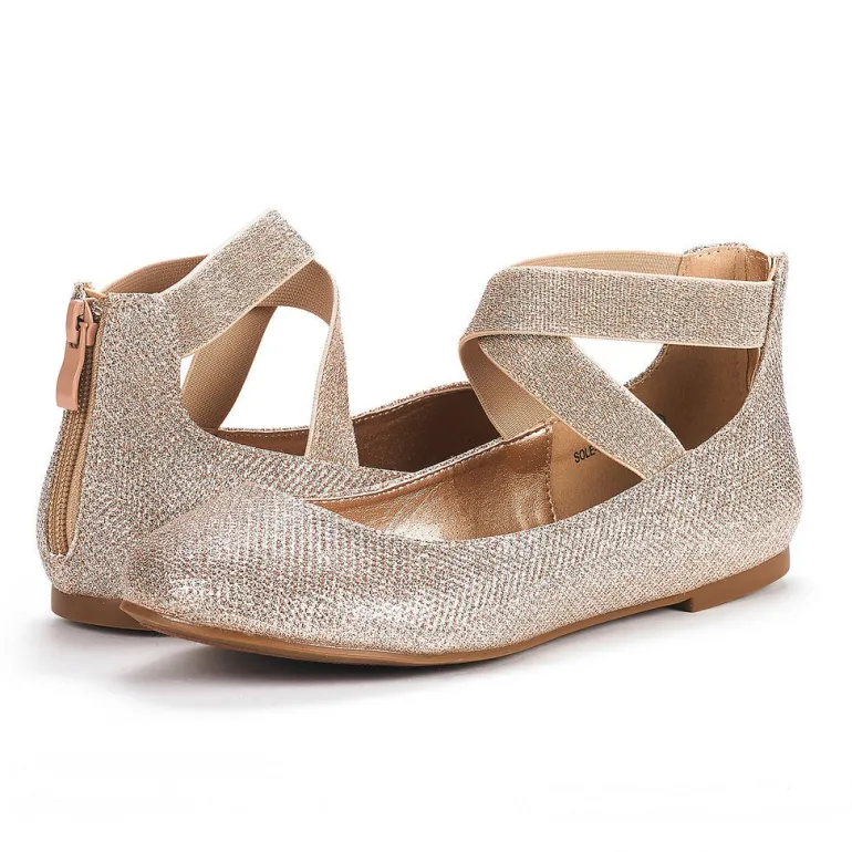 Elastic Closed Toe Flats with Ankle Strap