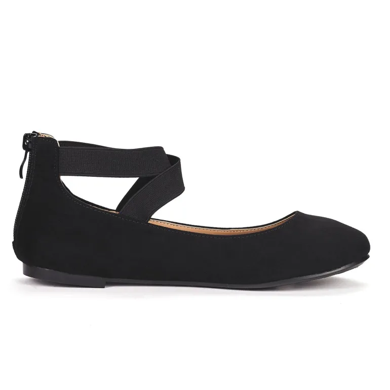 Elastic Closed Toe Flats with Ankle Strap