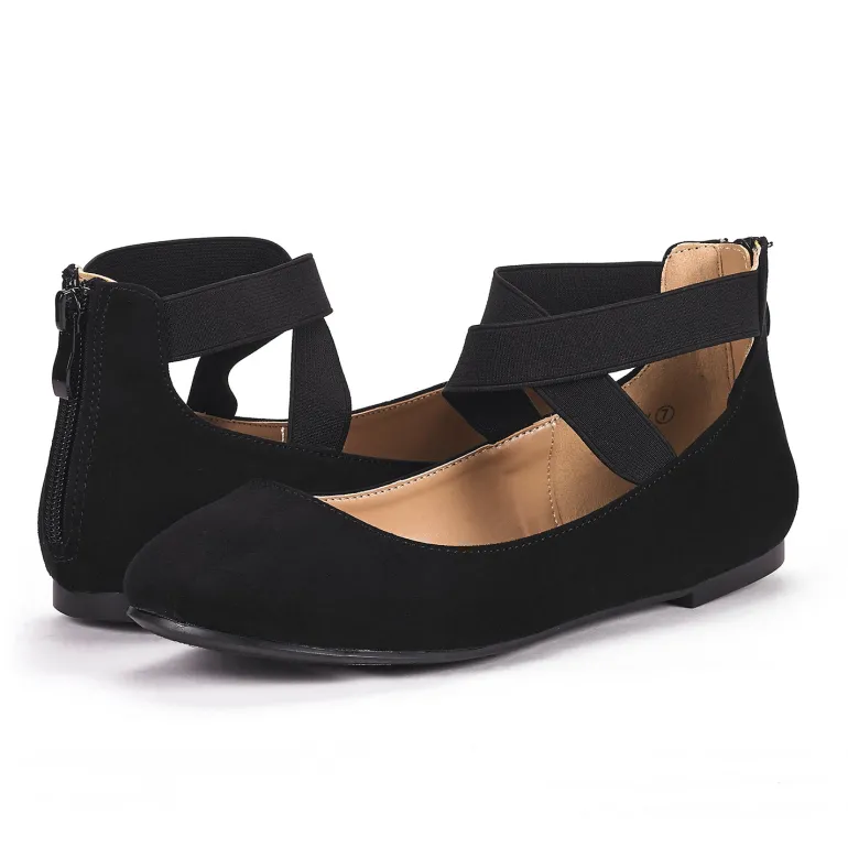 Elastic Closed Toe Flats with Ankle Strap