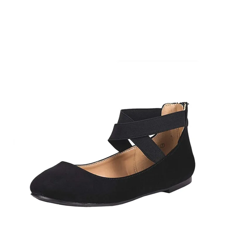 Elastic Closed Toe Flats with Ankle Strap