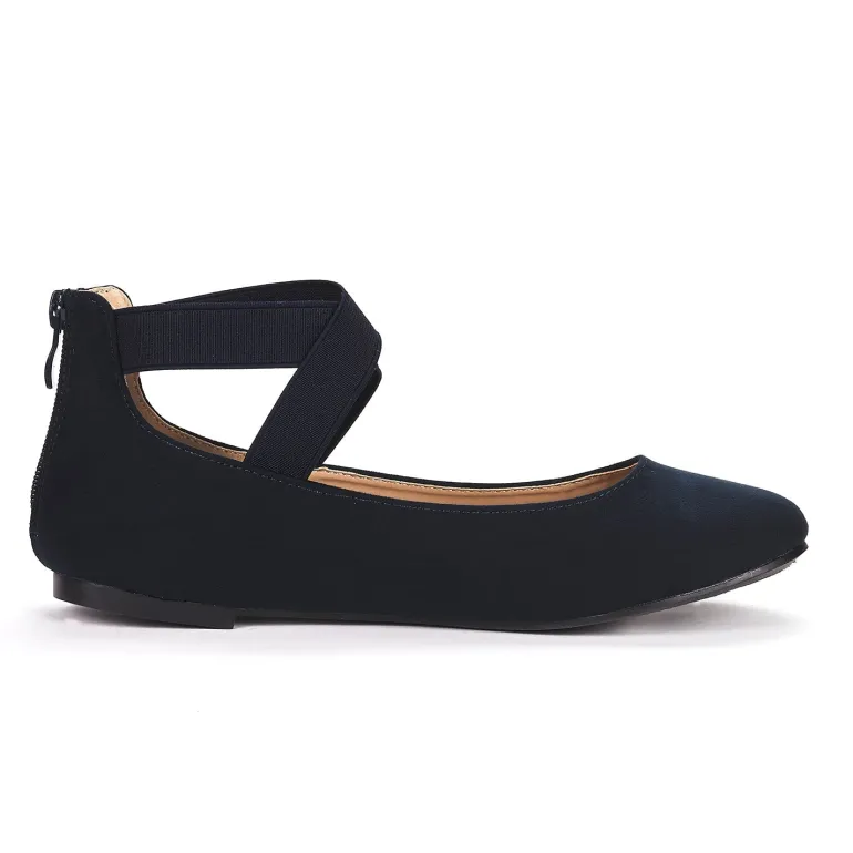 Elastic Closed Toe Flats with Ankle Strap