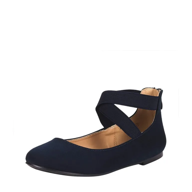 Elastic Closed Toe Flats with Ankle Strap