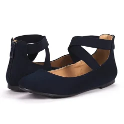 Elastic Closed Toe Flats with Ankle Strap