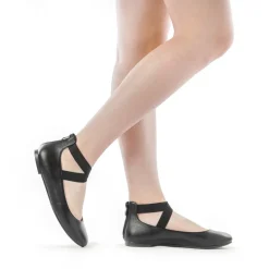 Elastic Closed Toe Flats with Ankle Strap