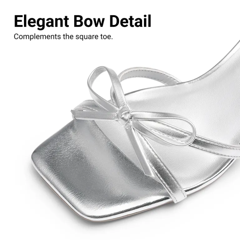 Elegant Square Toe Bow-heeled Sandal