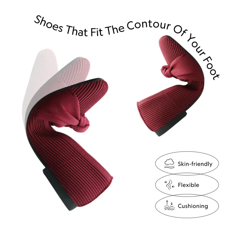 Elegant Square Toe Knit Bow Flats