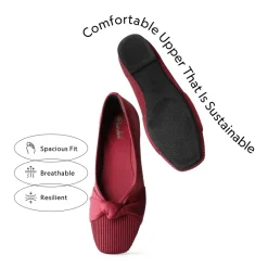Elegant Square Toe Knit Bow Flats