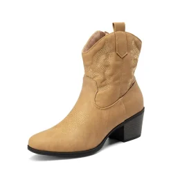 Embroidered Low Heel Cowgirl Ankle Boots