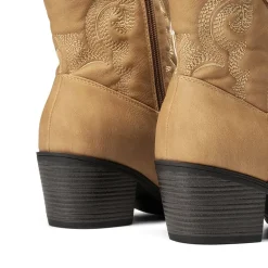 Embroidered Low Heel Cowgirl Ankle Boots