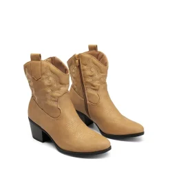 Embroidered Low Heel Cowgirl Ankle Boots