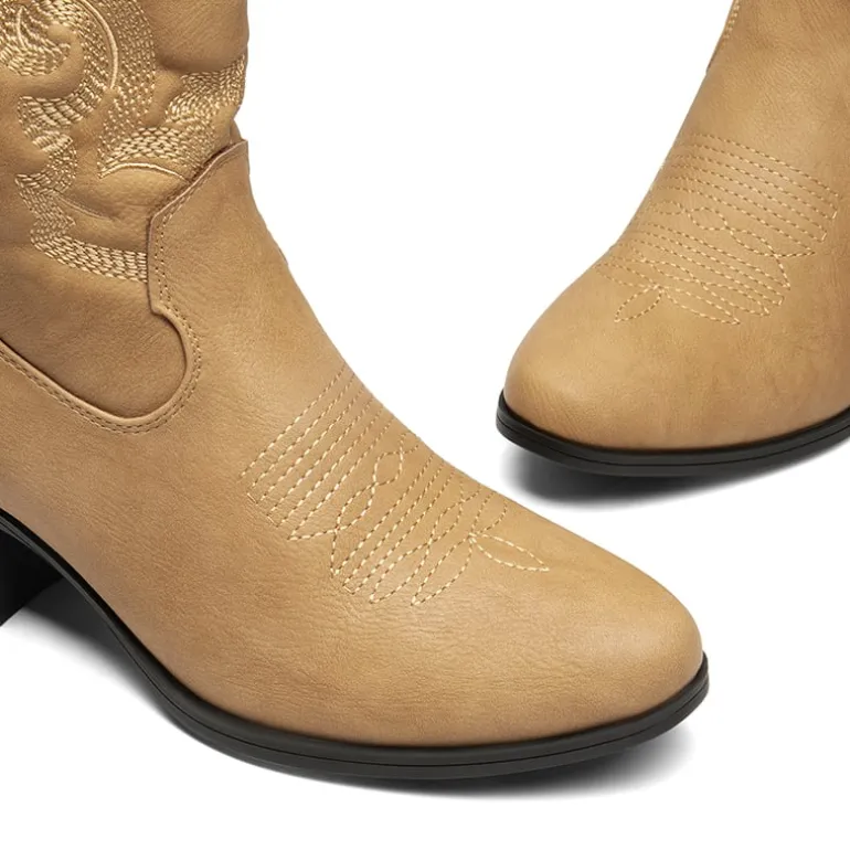 Embroidered Low Heel Cowgirl Ankle Boots