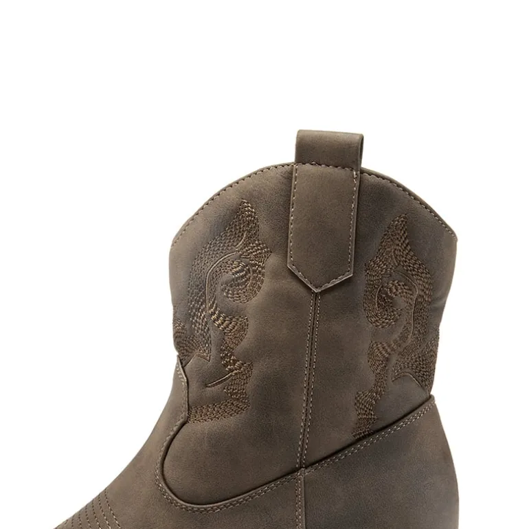 Embroidered Low Heel Cowgirl Ankle Boots