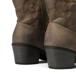 Embroidered Low Heel Cowgirl Ankle Boots