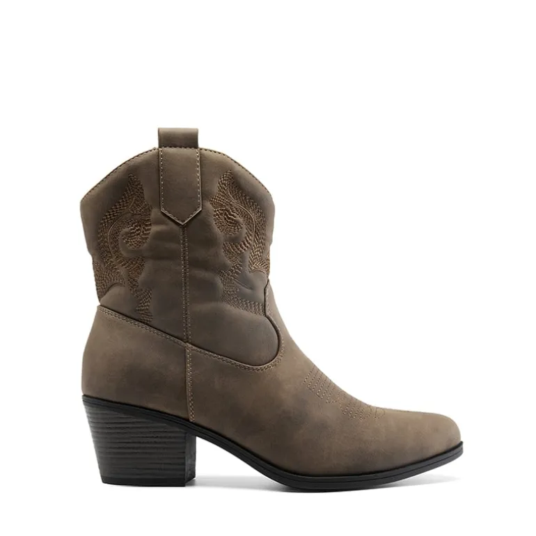 Embroidered Low Heel Cowgirl Ankle Boots