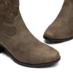 Embroidered Low Heel Cowgirl Ankle Boots