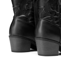 Embroidered Low Heel Cowgirl Ankle Boots