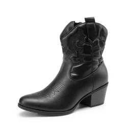 Embroidered Low Heel Cowgirl Ankle Boots