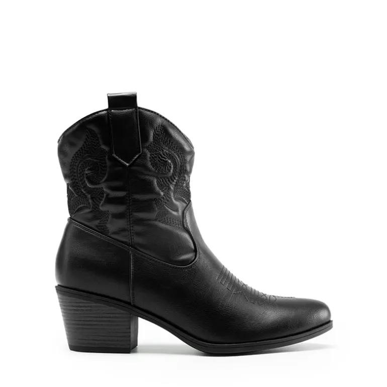 Embroidered Low Heel Cowgirl Ankle Boots