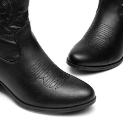 Embroidered Low Heel Cowgirl Ankle Boots