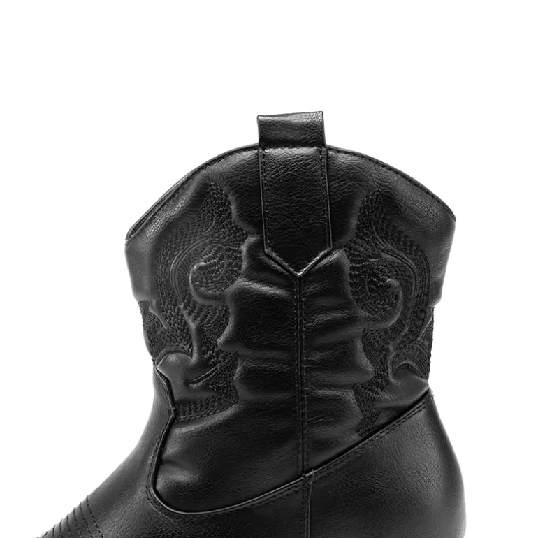 Embroidered Low Heel Cowgirl Ankle Boots