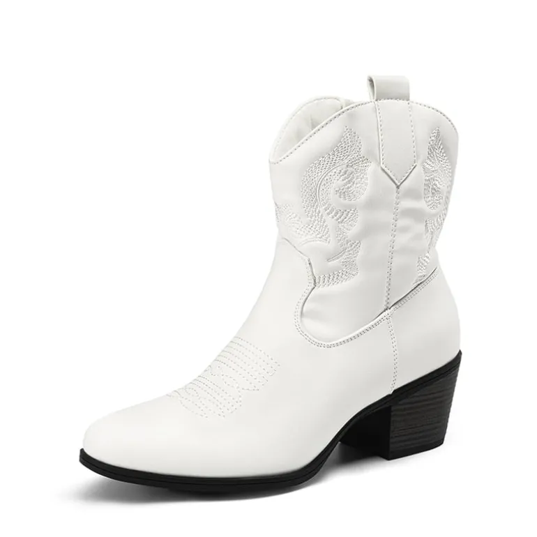 Embroidered Low Heel Cowgirl Ankle Boots