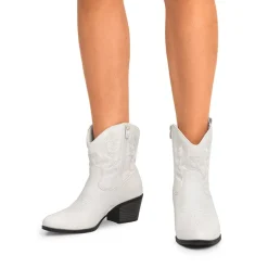 Embroidered Low Heel Cowgirl Ankle Boots