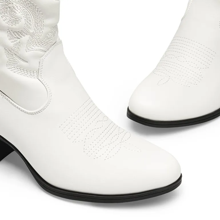 Embroidered Low Heel Cowgirl Ankle Boots