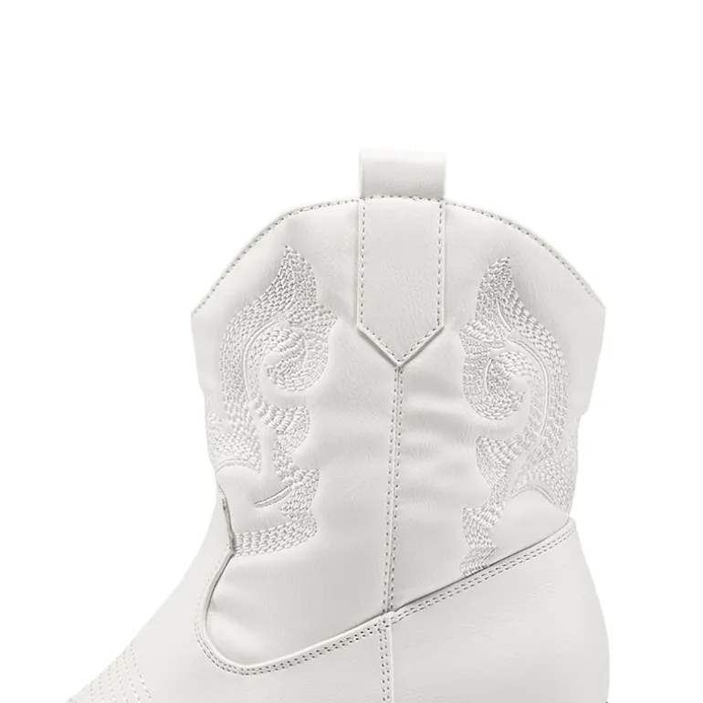 Embroidered Low Heel Cowgirl Ankle Boots