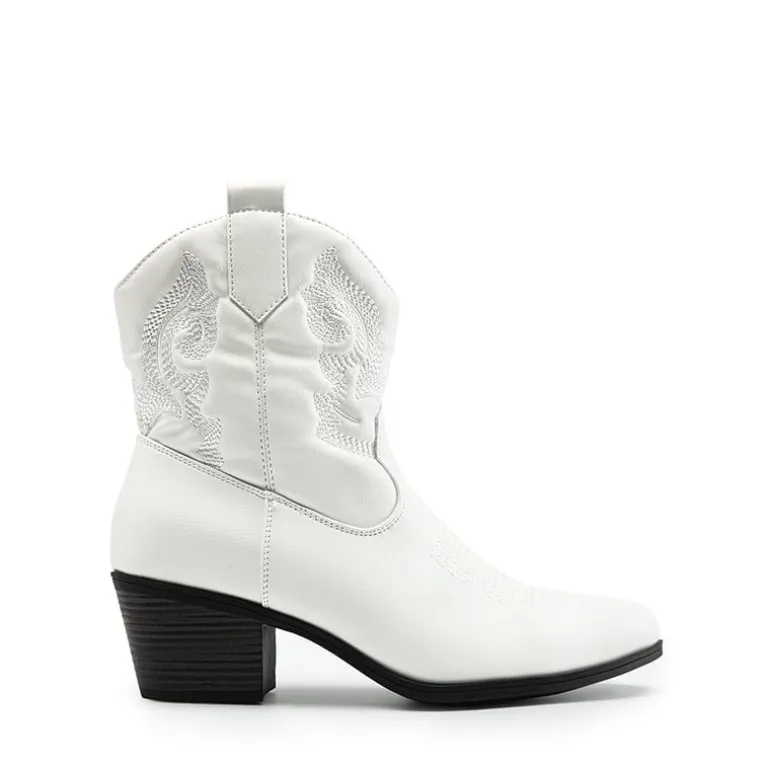 Embroidered Low Heel Cowgirl Ankle Boots