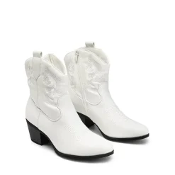 Embroidered Low Heel Cowgirl Ankle Boots