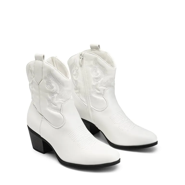Embroidered Low Heel Cowgirl Ankle Boots