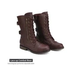 Faux Fur Mid Calf Combat Boots