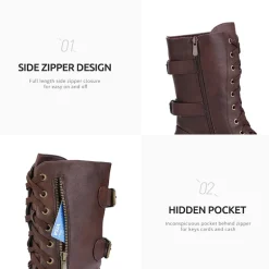 Faux Fur Mid Calf Combat Boots