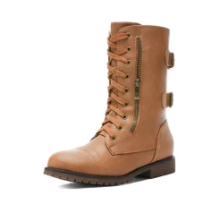 Faux Fur Mid Calf Combat Boots