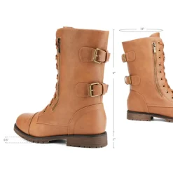 Faux Fur Mid Calf Combat Boots