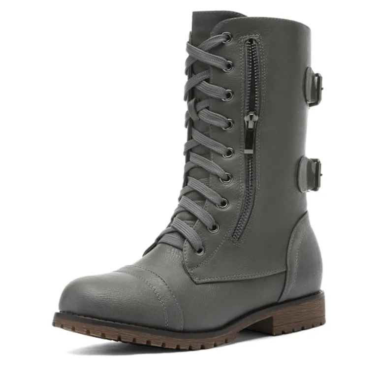Faux Fur Mid Calf Combat Boots
