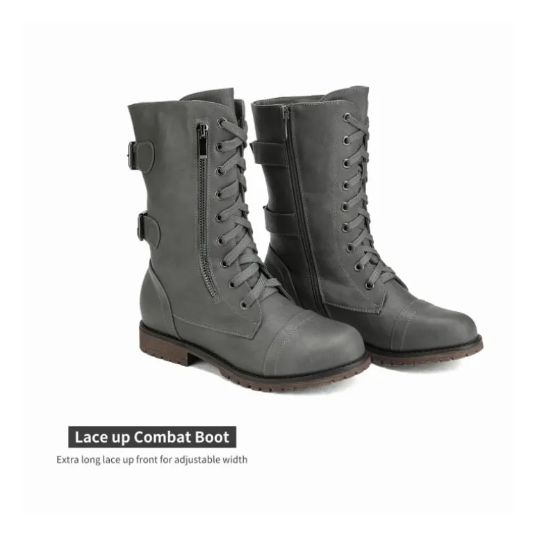 Faux Fur Mid Calf Combat Boots