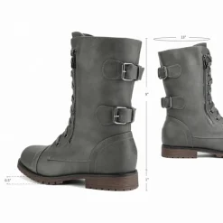 Faux Fur Mid Calf Combat Boots
