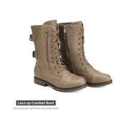 Faux Fur Mid Calf Combat Boots