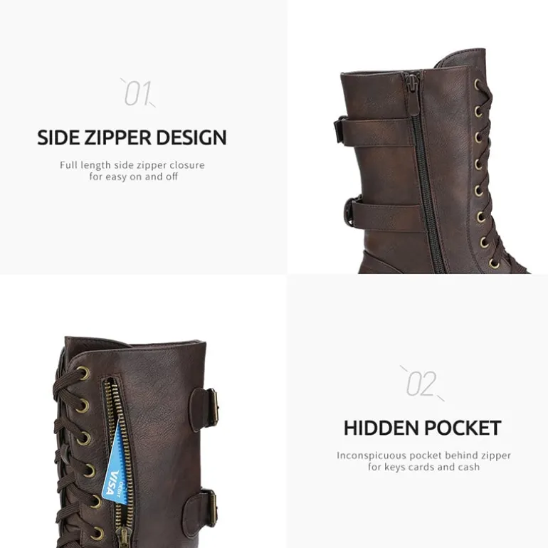 Faux Fur Mid Calf Combat Boots