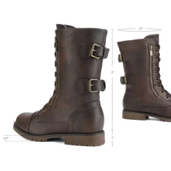 Faux Fur Mid Calf Combat Boots