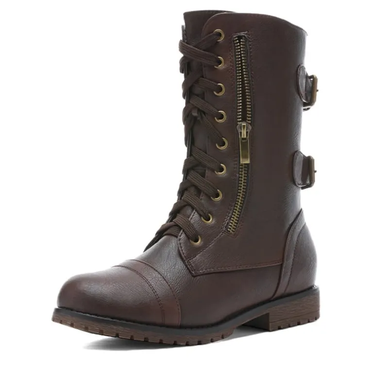 Faux Fur Mid Calf Combat Boots
