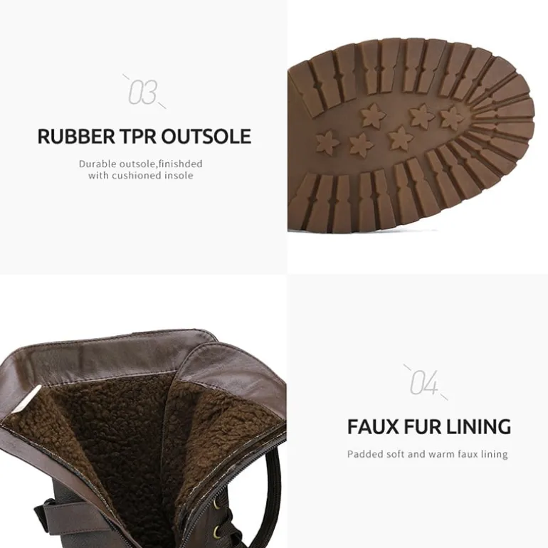 Faux Fur Mid Calf Combat Boots