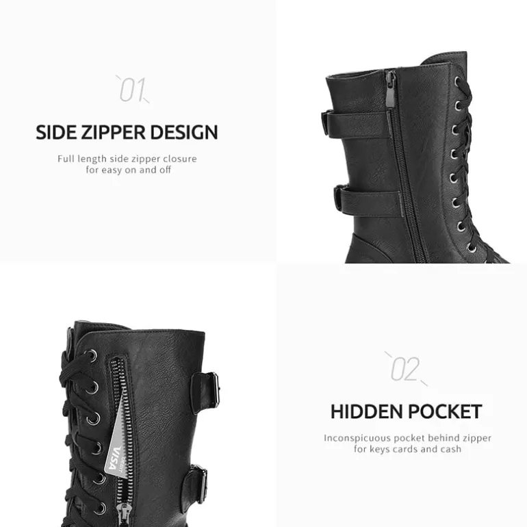 Faux Fur Mid Calf Combat Boots