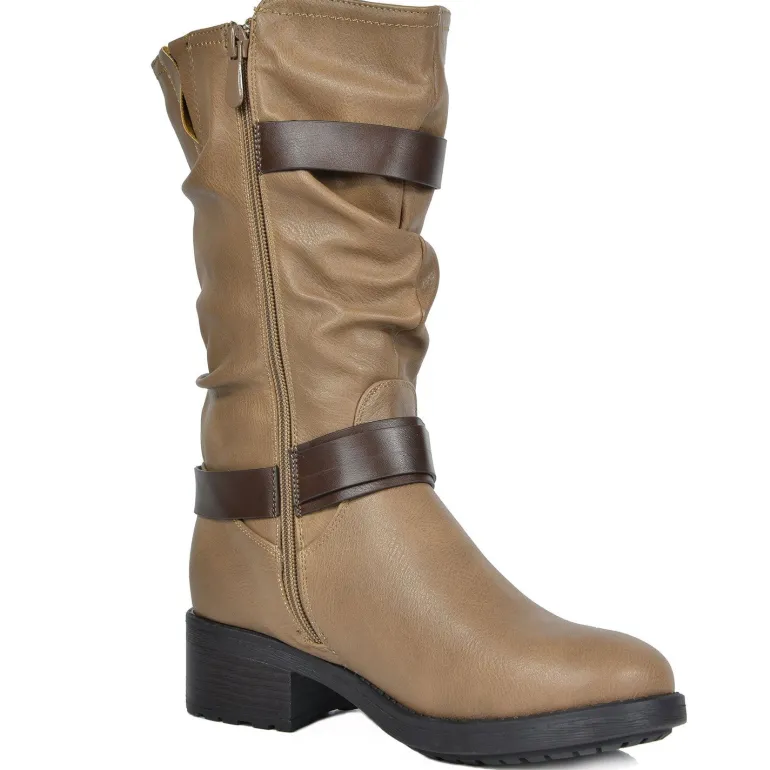 Faux Fur Mid Calf Winter Riding Boots